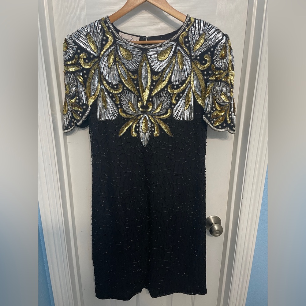 Vintage Laurence Kazar Silk Sequin Dress